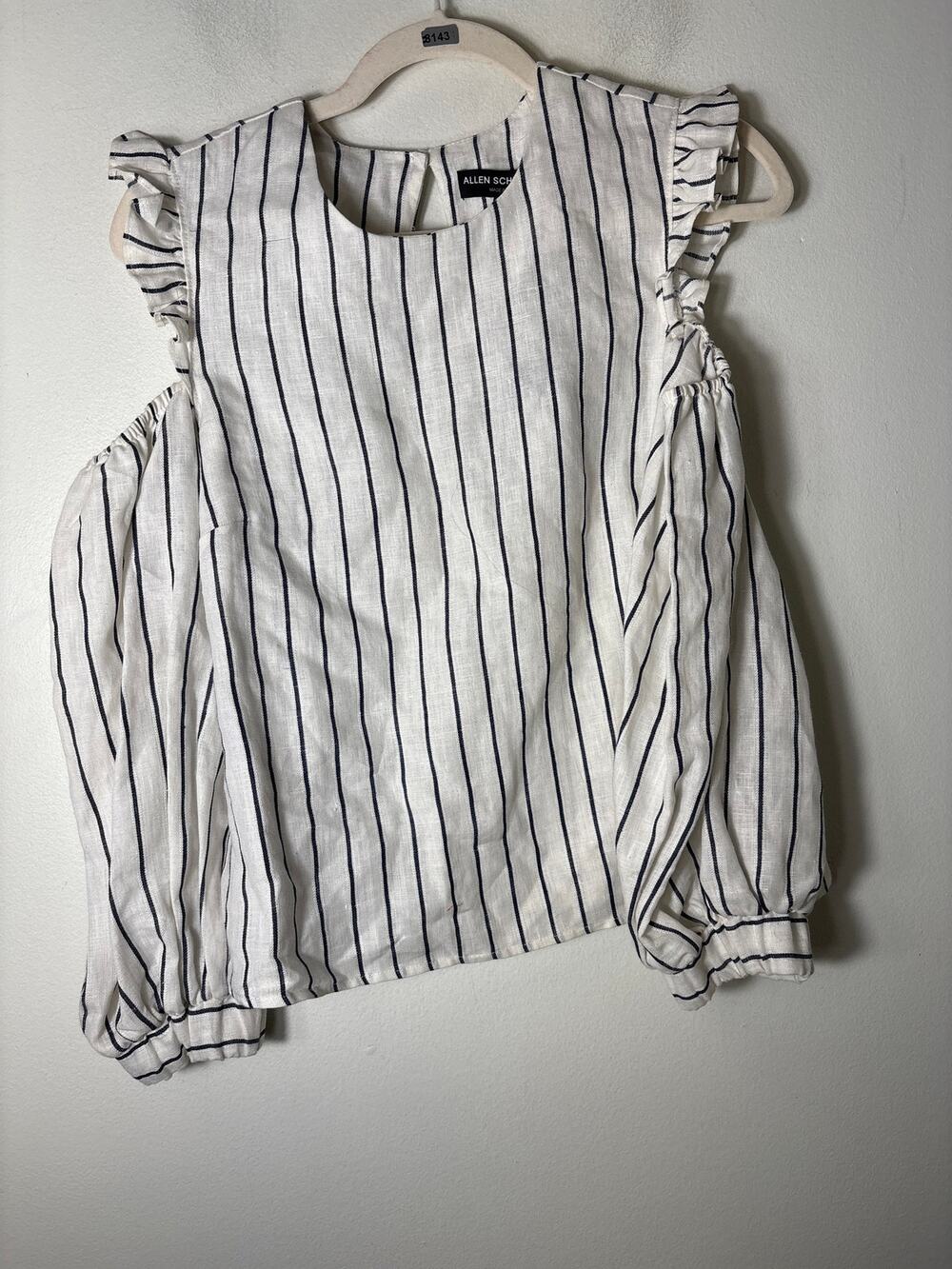 NWT Allen Schwartz White NAvy Stripe Long Sleeve Linen Cold Shoulder Sz S